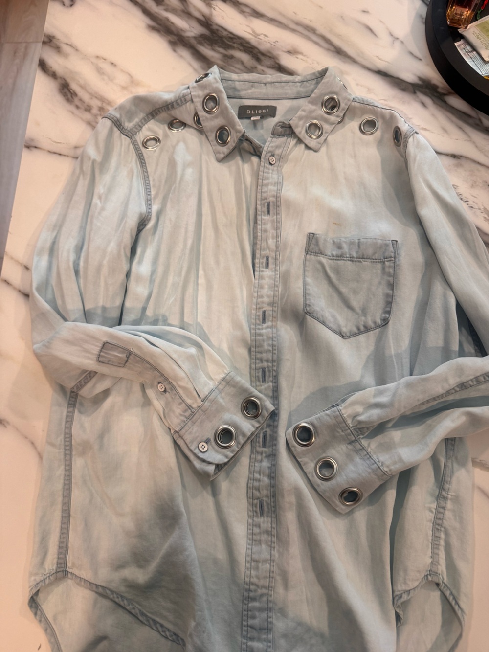 DL1961 Light Wash Denim Shirt with Silver Grommet Trim